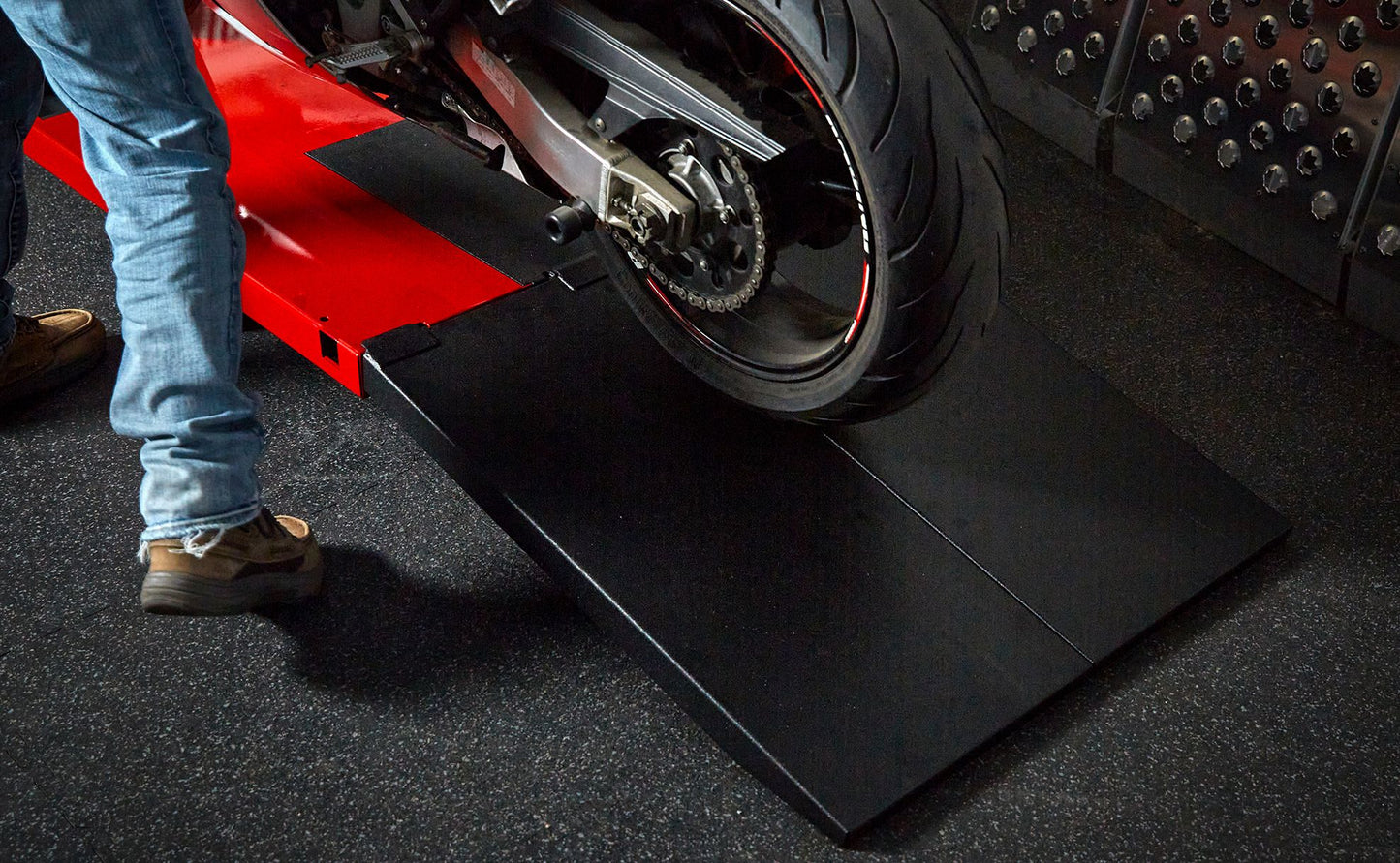 Black Widow Extra-Long Pneumatic Motorcycle Lift Table | Model BW-9030-KIT | Platform Size 90" x 30" | Capacity 1,200 lb | For Street, Touring & Cruiser Bikes