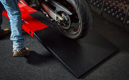 Black Widow Extra-Long Pneumatic Motorcycle Lift Table | Model BW-9030-KIT | Platform Size 90" x 30" | Capacity 1,200 lb | For Street, Touring & Cruiser Bikes