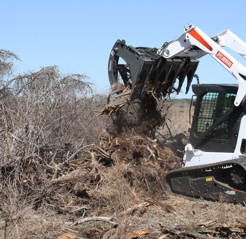 Virnig V60 Root Rake Grapple | Models RRG72, RRG78 & RRG84 | Widths 74.5" To 86.5" | Hydraulic Flow 15 To 25 GPM | For Skid Steer