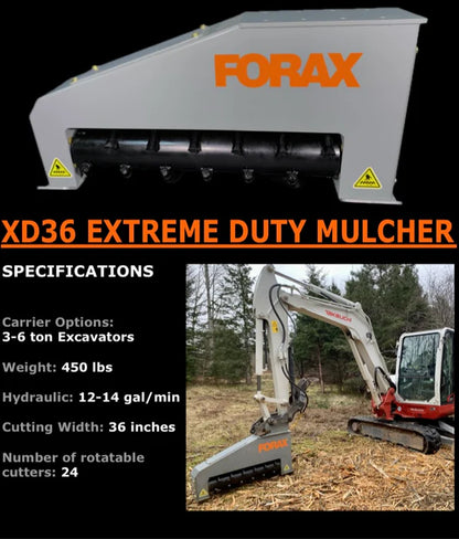 Forax Equipment Extreme Duty Mulcher | Model XD36 | Cutting Width 36" | Carrier 3-6 Ton | For Excavators