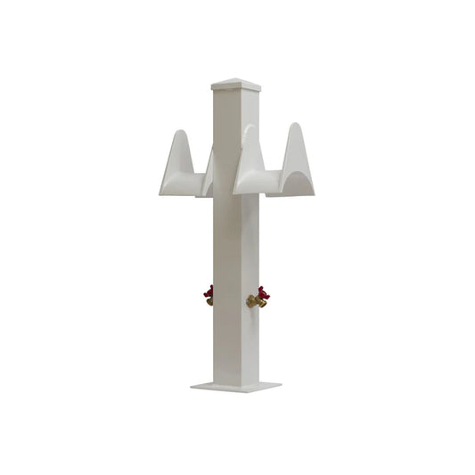 RIO MARINE CUSTOMS | Double Dock Water Pedestal Stanchion | Model CMPW36-D-WHT | 36-Inch | 2 Hose Holders & 2 Spigots | 36" Height | For Marine Water Access