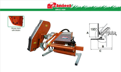 Rinieri BRE-C Hedge Cutter with Blades on Bush Cutter Arm | Cutting Width 39" for Front Loader