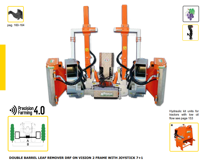 Rinieri Double Barrel Leaf Remover DRF on Vision 2 Frame With Joystick 7+1 | 59" - 94" Roller Height for Tractor