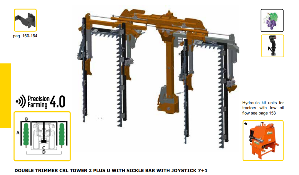 Rinieri Double Trimmer CRL Tower 2 Plus U With Sickle Bar | 59"-83" Cutting Width for Tractor