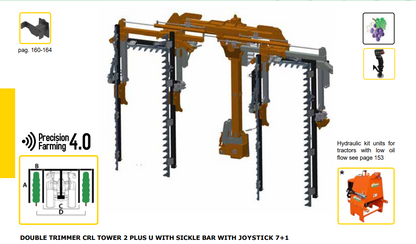 Rinieri Double Trimmer CRL Tower 2 Plus U With Sickle Bar | 59"-83" Cutting Width for Tractor