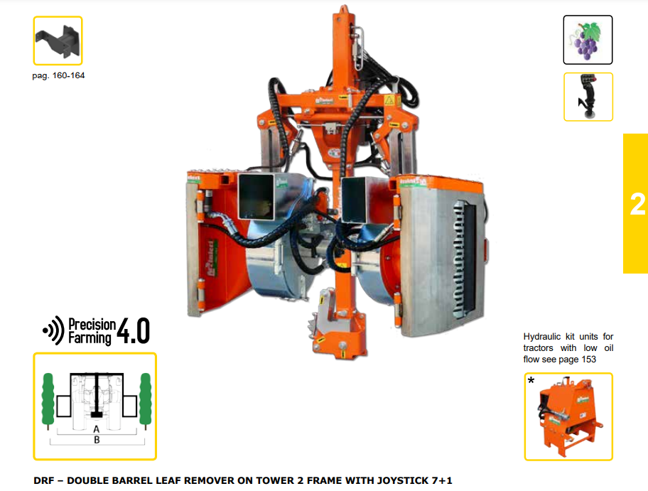 Rinieri DRF Double Barrel Leaf Remover on Tower 2 Frame With Joystick 7+1 | 41"-75" Roller Height for Tractor