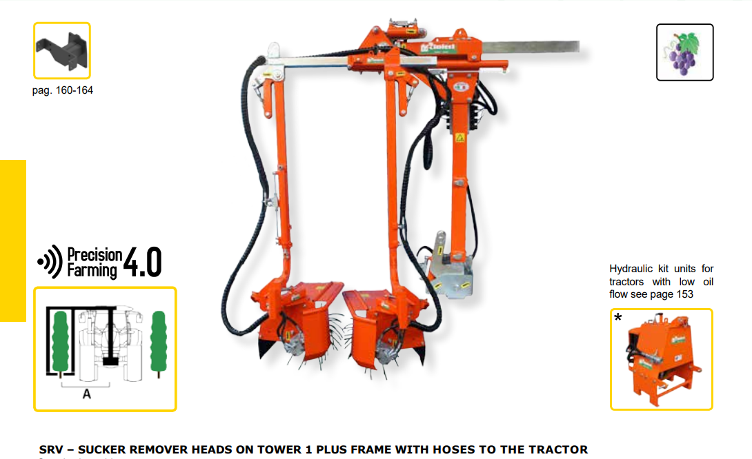 Rinieri SRV Sucker Remover on Tower 1 Plus Frame |  22" - 45" Working Width for Tractor