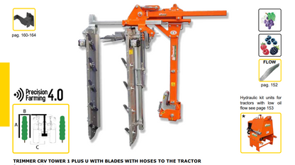 Rinieri Trimmer CRV Tower 1 Plus U with Blades | Tower Series | 41"-83" Cutting Width for Tractor