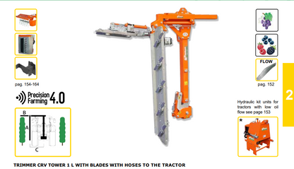 Rinieri Trimmer CRV Tower 1 L With Blades/Hoses | 41"-83" Cutting Width for Tractor