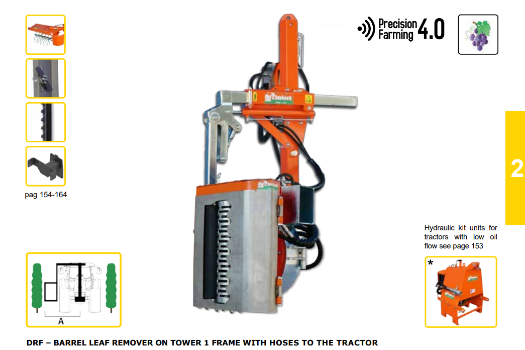 Rinieri DRF Barrel Leaf Remover On Tower 1 Frame With Hoses | 28" - 47" Roller Height for Tractor