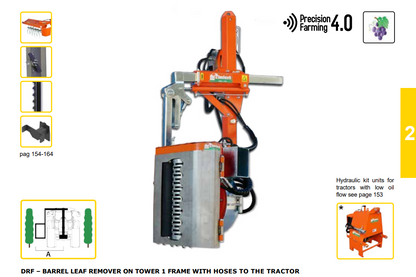 Rinieri DRF Barrel Leaf Remover On Tower 1 Frame With Hoses | 28" - 47" Roller Height for Tractor