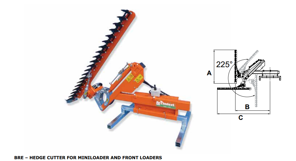 Rinieri Hedge Trimmer BRE 120-150-200 | 47"-59"-79" Cutting Bar | Bush Cutter Machine for Loader