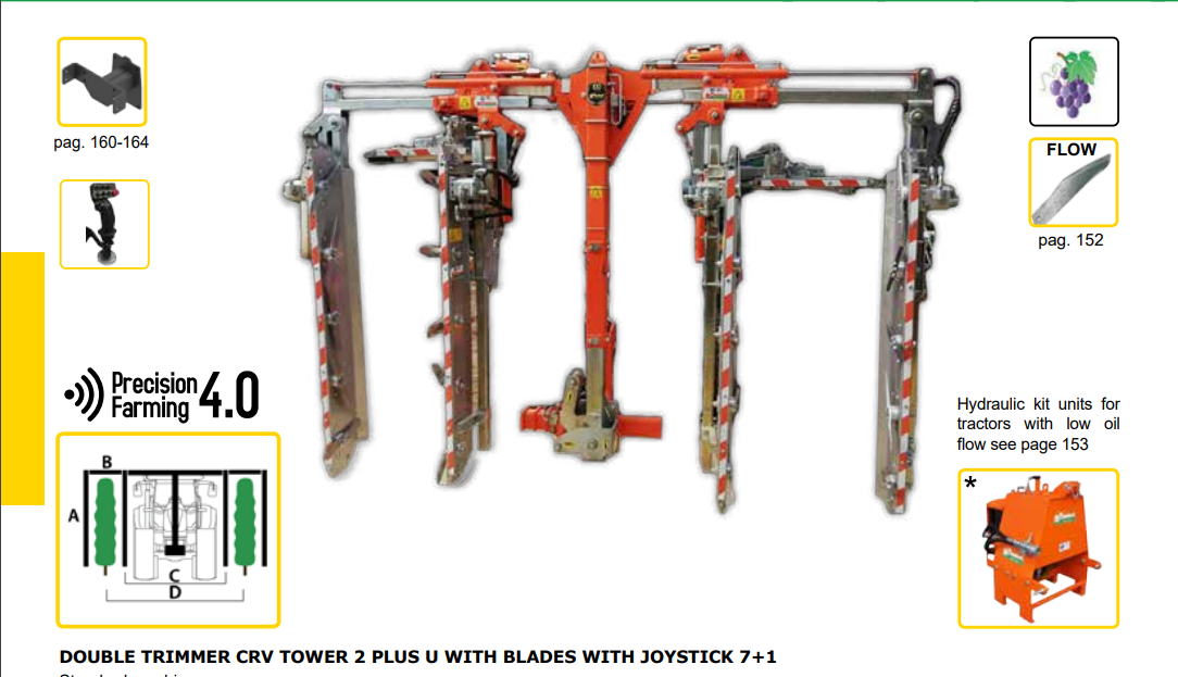 Rinieri Trimmer CRV Tower-2 Plus U With Blades With Joystick 7+1 | Tower Series | 41"-83" Cutting Width for Tractor