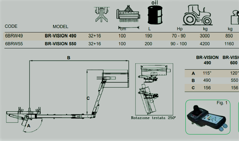 Rinieri Boom Reach Mower BR-VISION 490-550 | 39" Working Width | 70-100HP for Tractor