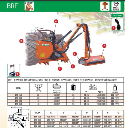 Rinieri Boom Reach Mower BRF-160/250/300/350 | 50"-80" Working Width | 15-35HP for Tractor