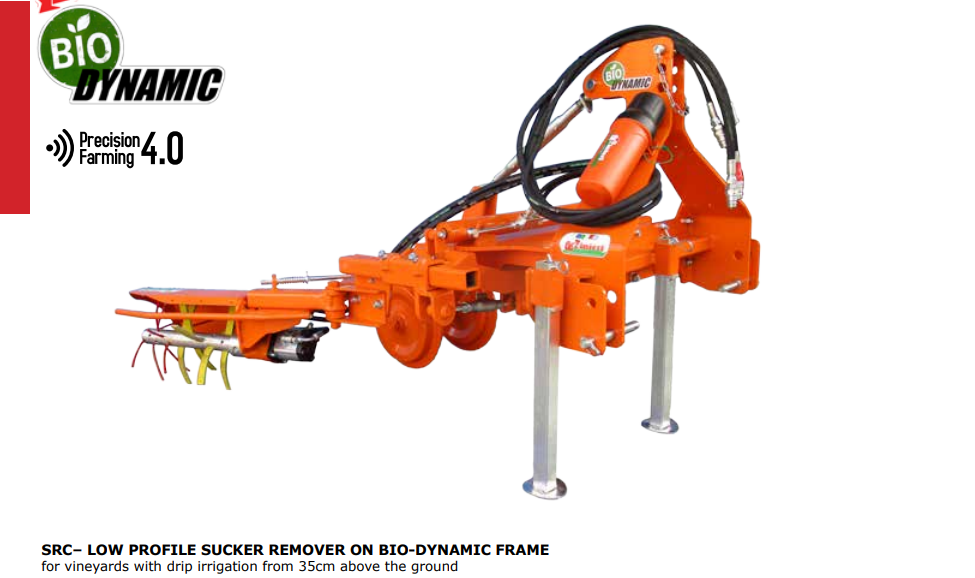 Rinieri SRC – Low Profile Sucker Remover on Bio-Dynamic Frame | 63"-177" Row Width for Tractor