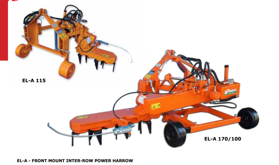 Rinieri In-Row Power Harrow EL-A Front Mount Power Harrow | 25"-39" Workig Width | 30-60HP for Tractor