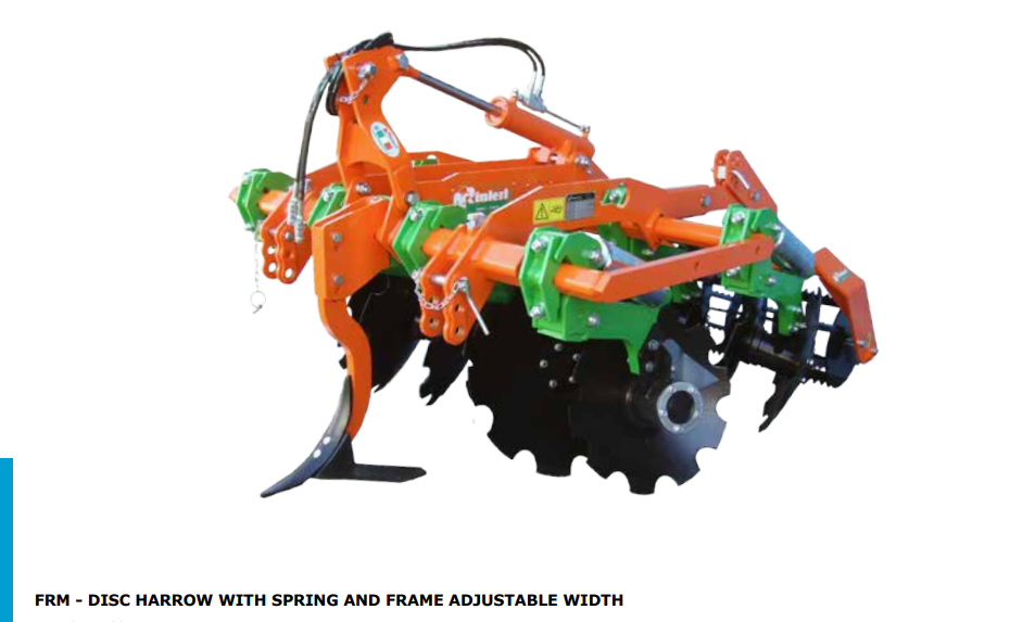 Rinieri FRM - Disc Harrow With Spring and Frame Adjustable Width | 47"-112" Working Width | 50-100HP for Tractor