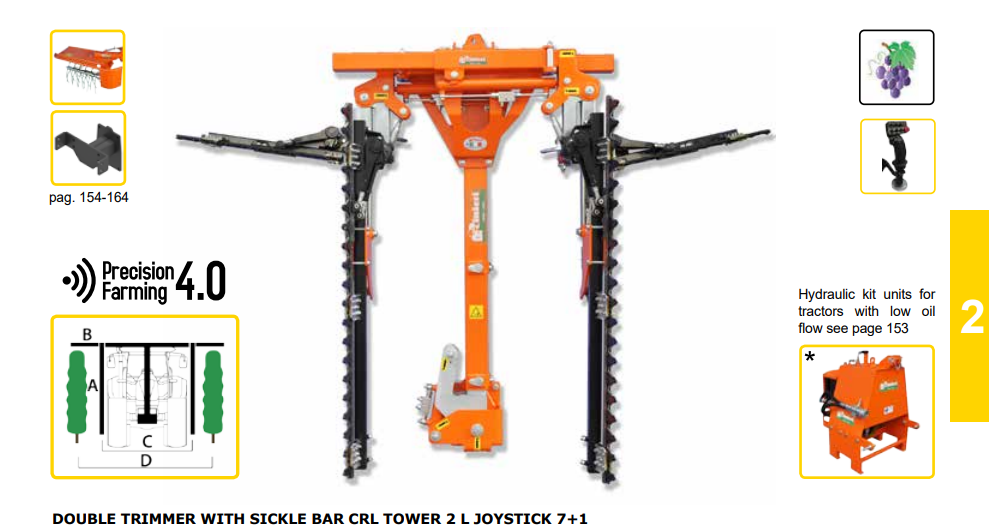 Rinieri Double Trimmer With Sickle Bar CRL Tower 2L Joystick 7+1 |59"-83" Cutting Width for Tractor