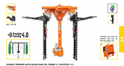 Rinieri Double Trimmer With Sickle Bar CRL Tower 2L Joystick 7+1 |59"-83" Cutting Width for Tractor