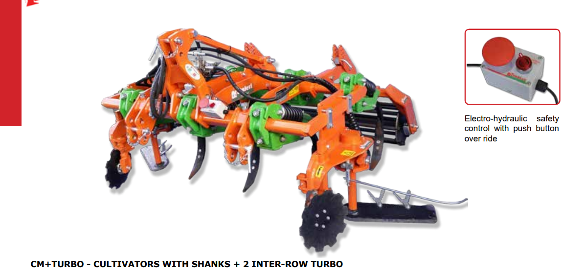 Rinieri CM+ Turbo Tine Cultivator With Shanks + 2 Inter Row Turbo | 190"-325" Working Width | 60-100HP for Tractor