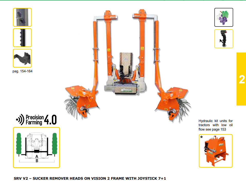 Rinieri SRV V2 Sucker Remover on Vision 2 Frame | 83"-130" Working Width for Tractor