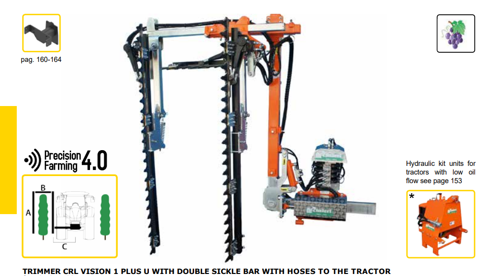 Rinieri Trimmer CRL Vision-1 Plus U With Double Sickle Bar | 59"-83 Cutting Width for Tractor