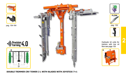 Rinieri Double Trimmer CRV Tower 2 L With Blades With Joystick +1 | 41"-83" Cutting Width for Tractor