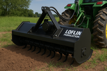 Loflin Fabrication | Tiller | 80" Width | 250CC Hydraulic Motor | 640 lbs | Precision Soil Preparation | For Tractor