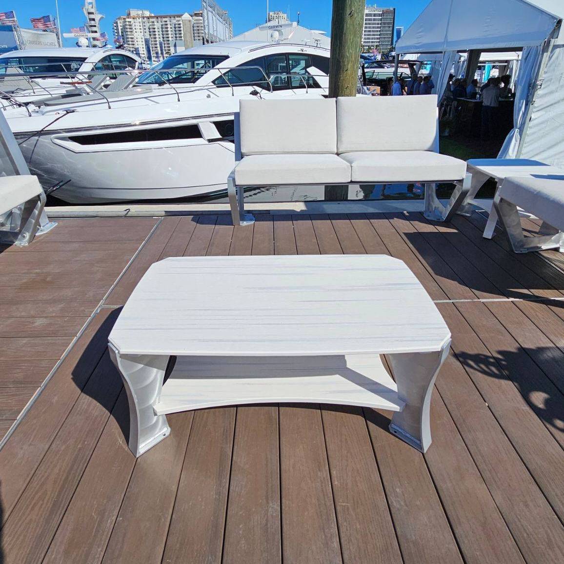 Killer Dock Coffee Table Outdoor Marine Grade Aluminum Furniture | Width 48" | Sunbrella Cushions | Dock, Seawall, Deck & Patio