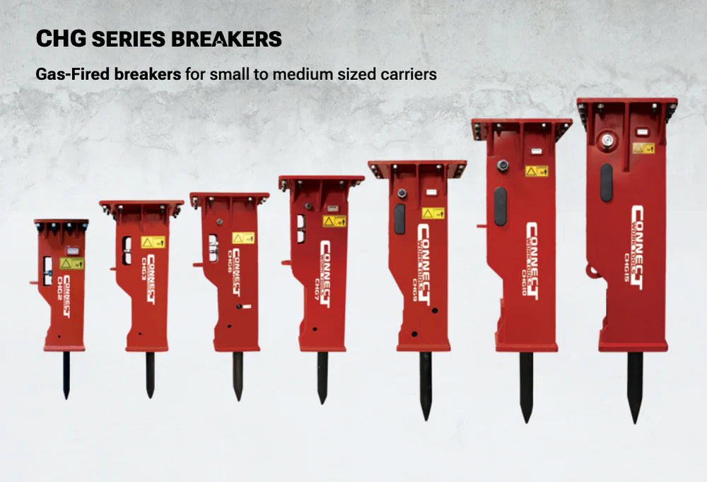 Connect Work Tools Hydraulic Breaker | Model CHG Series (CHG2 To CHG15) | Diameter Range 2.36" To 6.30" | 1.1 To 20 Tons | For Excavator