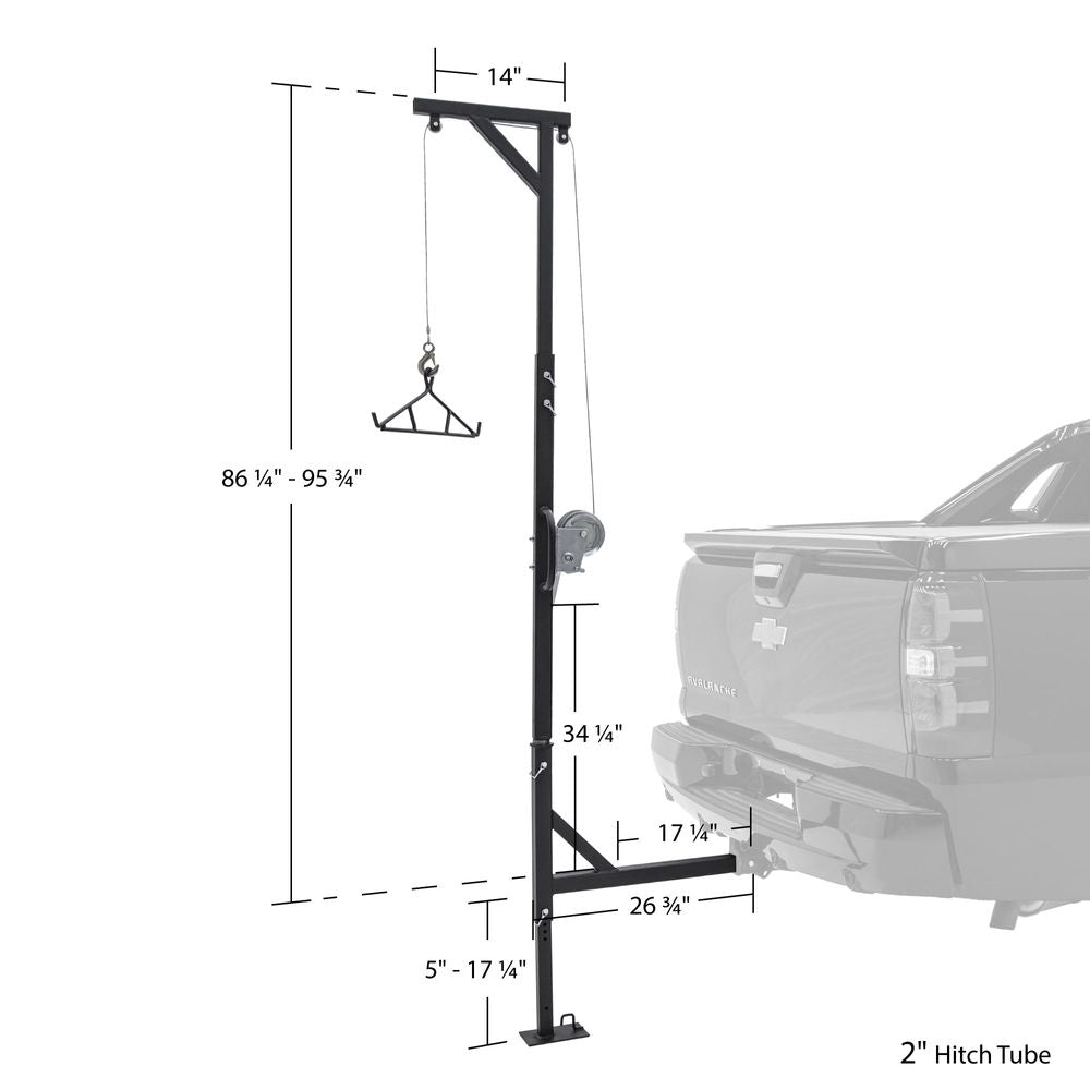 KShot Deluxe Hitch-Mounted Deer Hoist W/ Swivel & Gambrel | Model DEER-HOIST-SWIVEL | Height 95.75" | 20 To 100+ HP | For Trucks, SUVs, ATVs & UTVs
