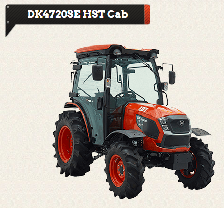 Kioti DK4720SEH Hydrostatic Compact Utility Tractor | 47 HP Diesel Engine, Closed Cab| 3-Range HST Transmission