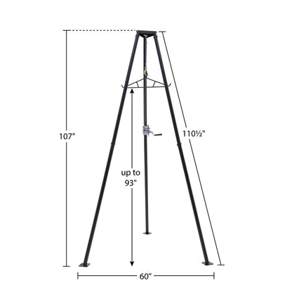 KShot Tripod Game Hoist W/ Gambrel | Model DRC-DTP-V2 | Height 107" | Capacity 500 lb | For Hunting & Field Dressing