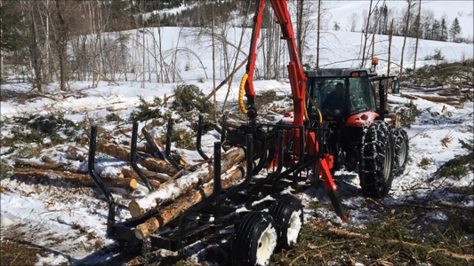 Woody Equipment 10′ Forestry Trailer Model 10-66 LP with Gooseneck Log Loader Model 125 LP | Pull Type | For Tractors