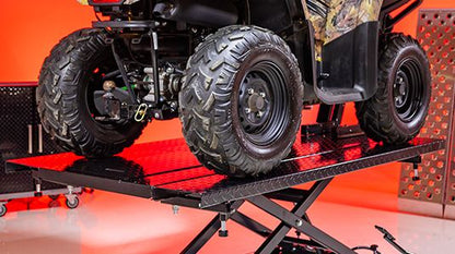 Black Widow Extra-Wide Air/Hydraulic Motorcycle & ATV Lift Table | Model BW-1500AH-Z | Platform 76.5" L x 47.75" W | Capacity 1,500 lb. | Horsepower 4 To 90+ HP | For Motorcycles & ATVs