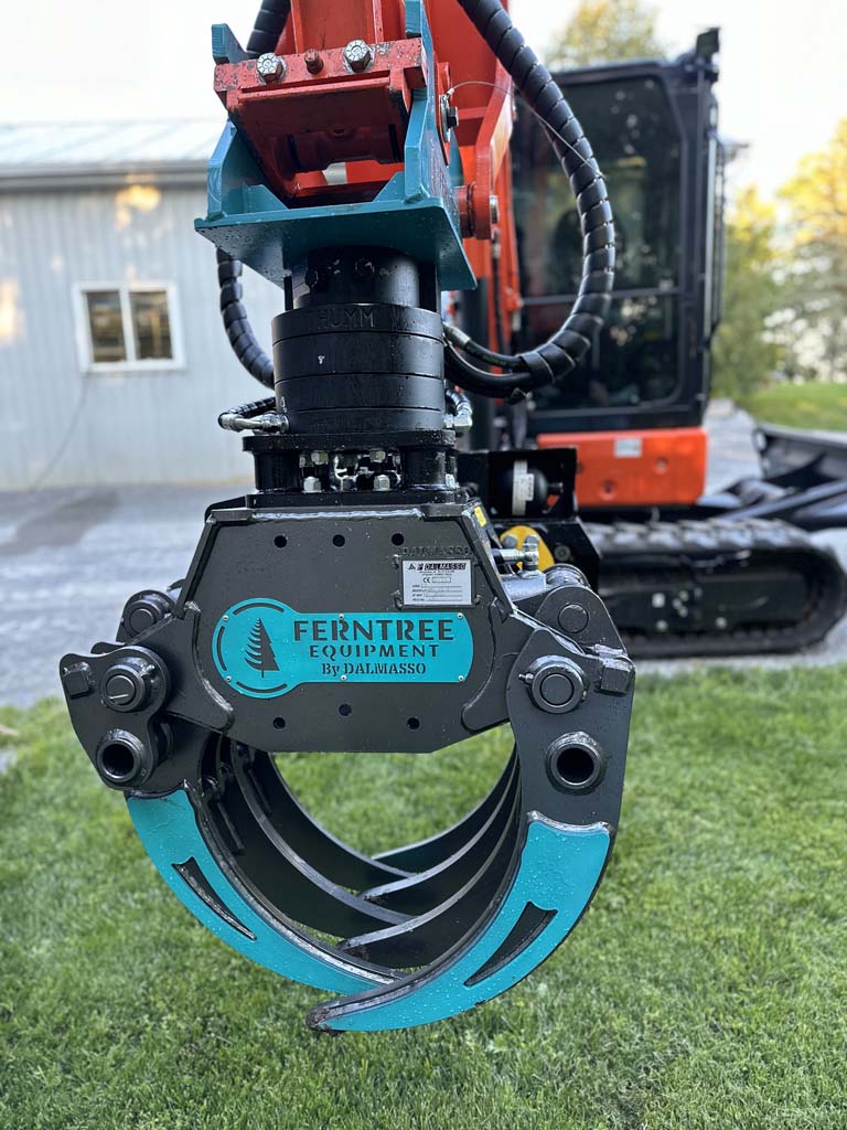 Ferntree EagleClaw Grapple Saw & THUMM Rotator | Model UNI 1.1 – 1.7 | Height 38"–68" | Jaw Depth 17"–27" | Machine Size 1.5–20 Tons  | For Excavators