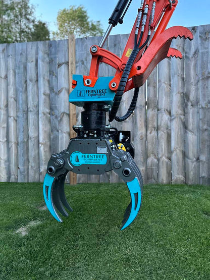 Ferntree EagleClaw Grapple Saw & THUMM Rotator | Model UNI 1.1 – 1.7 | Height 38"–68" | Jaw Depth 17"–27" | Machine Size 1.5–20 Tons  | For Excavators