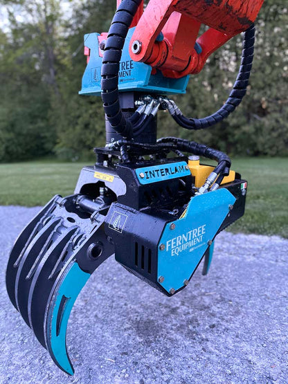 Ferntree EagleClaw Grapple Saw & THUMM Rotator | Model UNI 1.1 – 1.7 | Height 38"–68" | Jaw Depth 17"–27" | Machine Size 1.5–20 Tons  | For Excavators