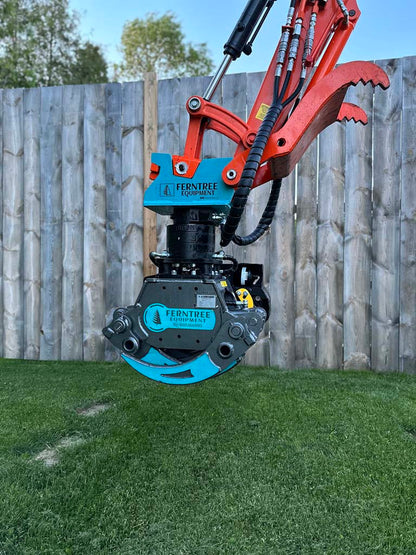 Ferntree EagleClaw Grapple Saw & THUMM Rotator | Model UNI 1.1 – 1.7 | Height 38"–68" | Jaw Depth 17"–27" | Machine Size 1.5–20 Tons  | For Excavators