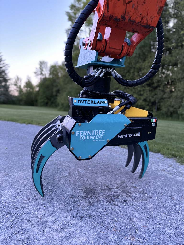 Ferntree EagleClaw Grapple Saw & THUMM Rotator | Model UNI 1.1 – 1.7 | Height 38"–68" | Jaw Depth 17"–27" | Machine Size 1.5–20 Tons  | For Excavators