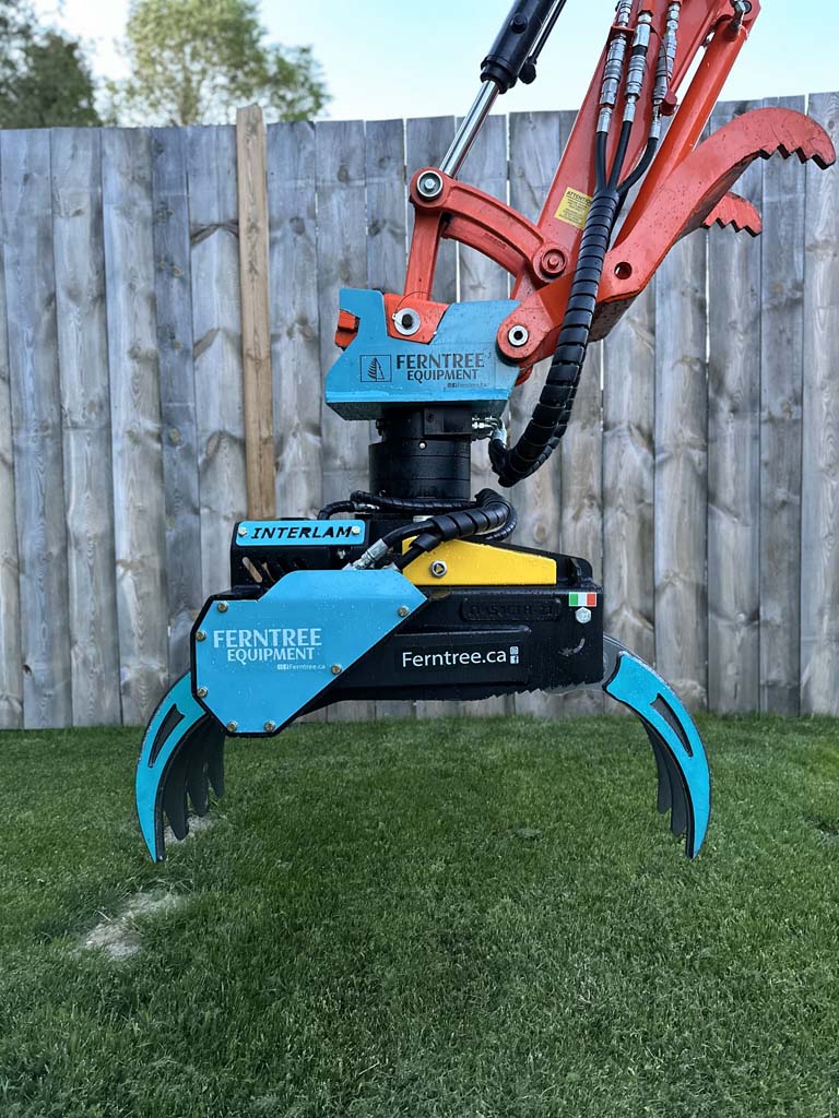 Ferntree EagleClaw Grapple Saw & THUMM Rotator | Model UNI 1.1 – 1.7 | Height 38"–68" | Jaw Depth 17"–27" | Machine Size 1.5–20 Tons  | For Excavators