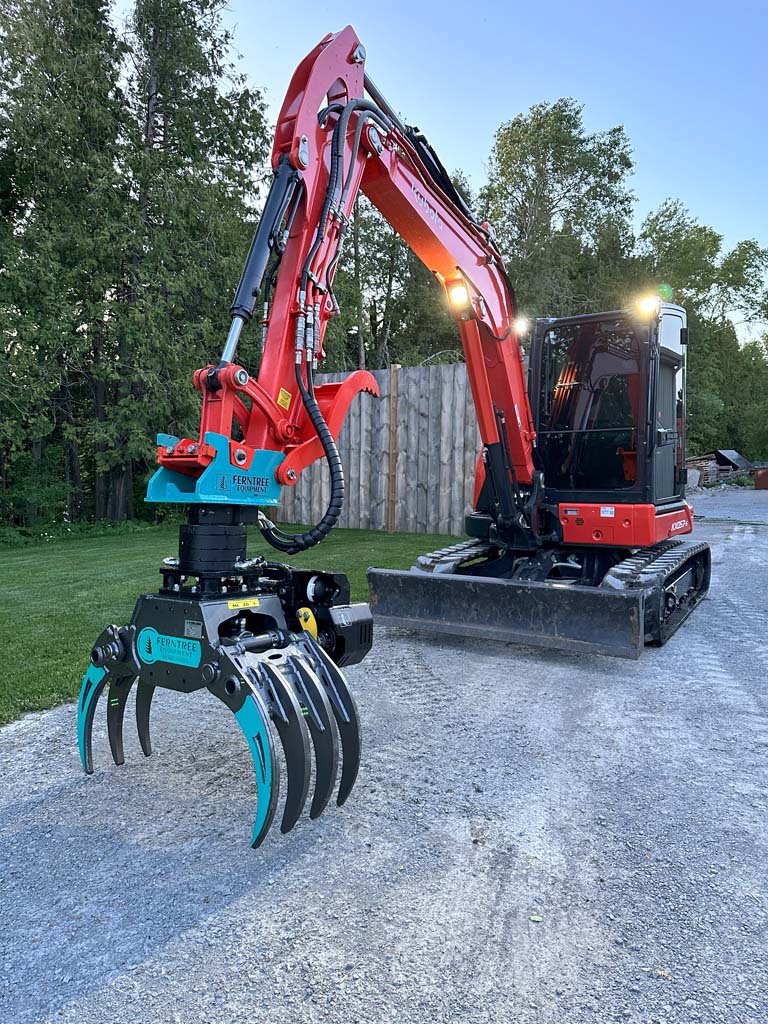 Ferntree EagleClaw Grapple Saw & THUMM Rotator | Model UNI 1.1 – 1.7 | Height 38"–68" | Jaw Depth 17"–27" | Machine Size 1.5–20 Tons  | For Excavators
