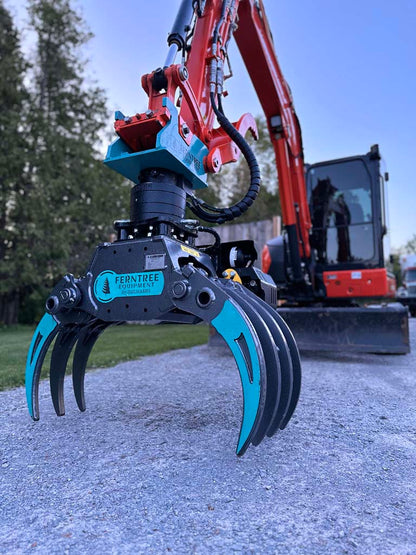 Ferntree EagleClaw Grapple Saw & THUMM Rotator | Model UNI 1.1 – 1.7 | Height 38"–68" | Jaw Depth 17"–27" | Machine Size 1.5–20 Tons  | For Excavators