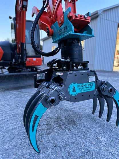 Ferntree EagleClaw Grapple Saw & THUMM Rotator | Model UNI 1.1 – 1.7 | Height 38"–68" | Jaw Depth 17"–27" | Machine Size 1.5–20 Tons  | For Excavators