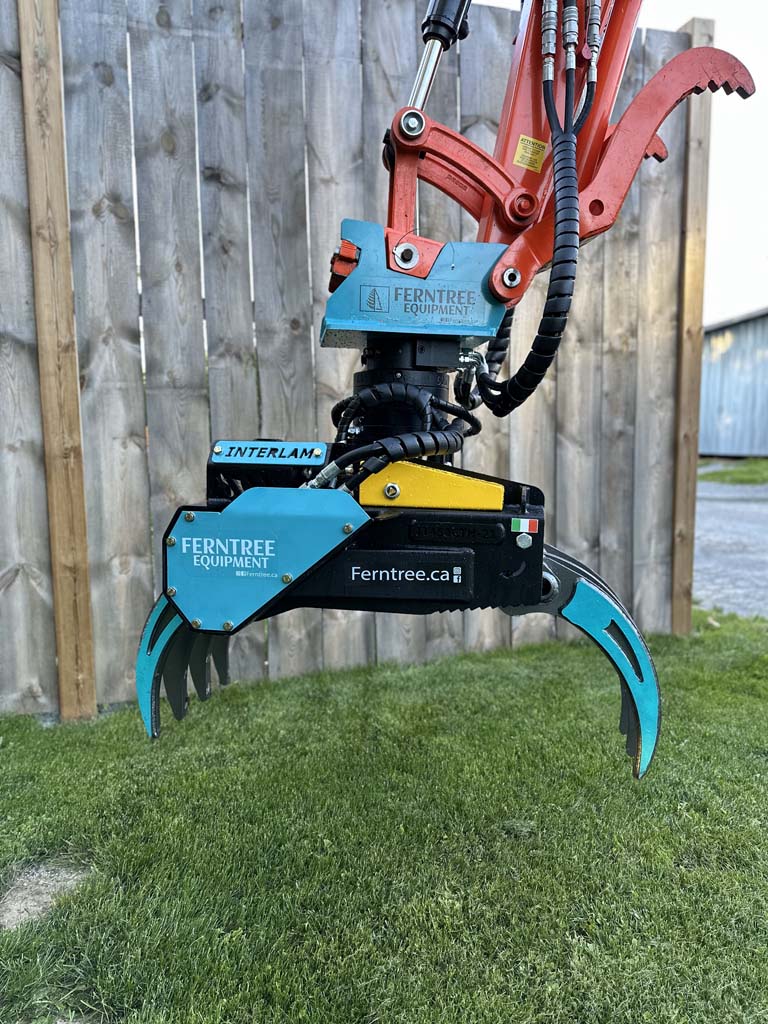 Ferntree EagleClaw Grapple Saw & THUMM Rotator | Model UNI 1.1 – 1.7 | Height 38"–68" | Jaw Depth 17"–27" | Machine Size 1.5–20 Tons  | For Excavators