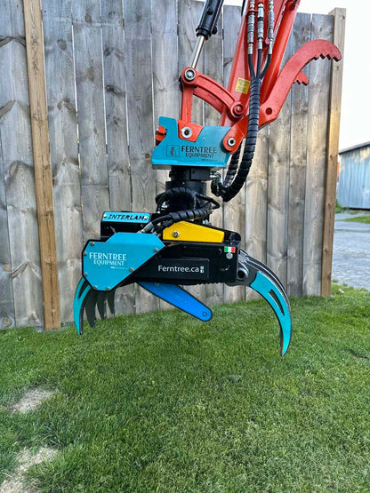Ferntree EagleClaw Grapple Saw & THUMM Rotator | Model UNI 1.1 – 1.7 | Height 38"–68" | Jaw Depth 17"–27" | Machine Size 1.5–20 Tons  | For Excavators