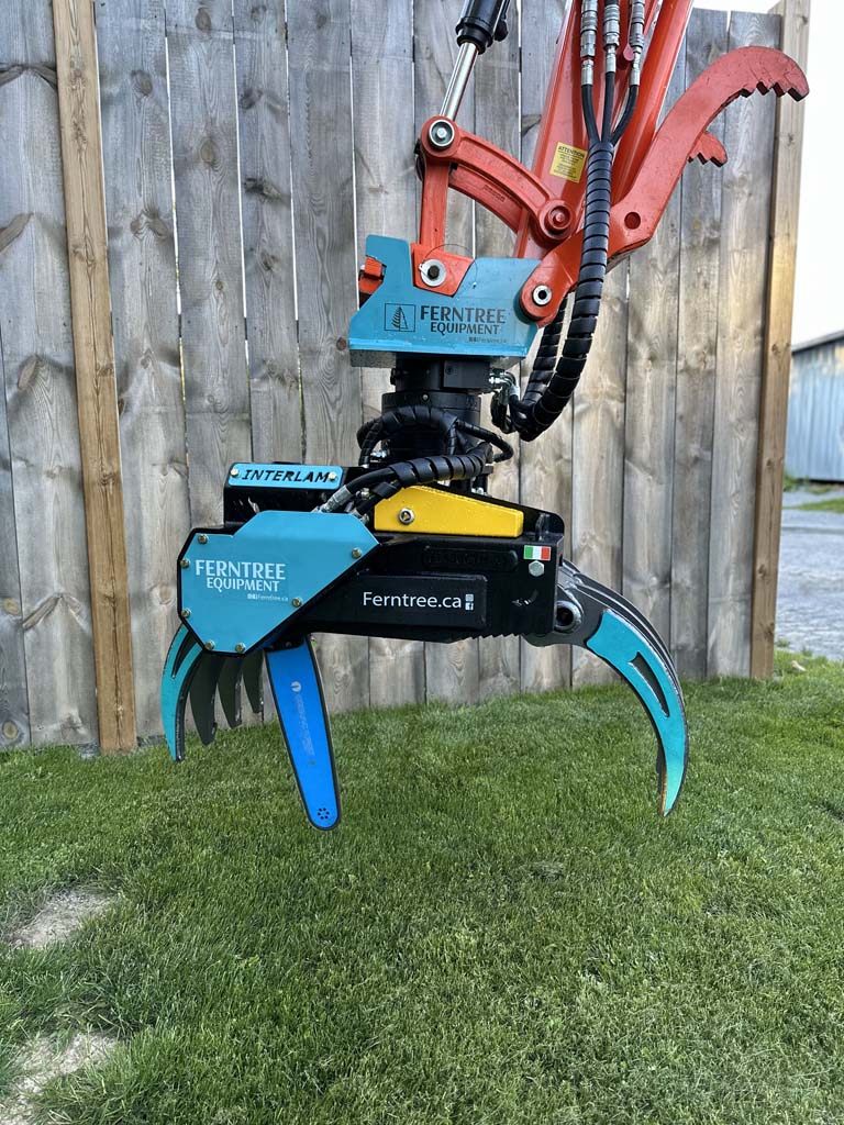 Ferntree EagleClaw Grapple Saw & THUMM Rotator | Model UNI 1.1 – 1.7 | Height 38"–68" | Jaw Depth 17"–27" | Machine Size 1.5–20 Tons  | For Excavators