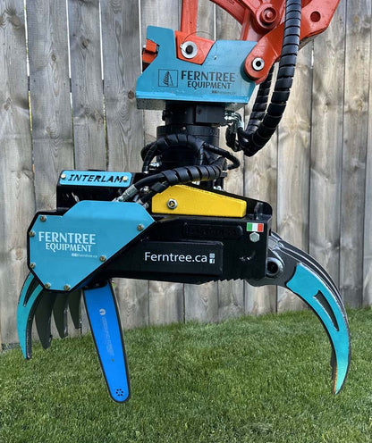 Ferntree EagleClaw Grapple Saw & THUMM Rotator | Model UNI 1.1 – 1.7 | Height 38"–68" | Jaw Depth 17"–27" | Machine Size 1.5–20 Tons  | For Excavators