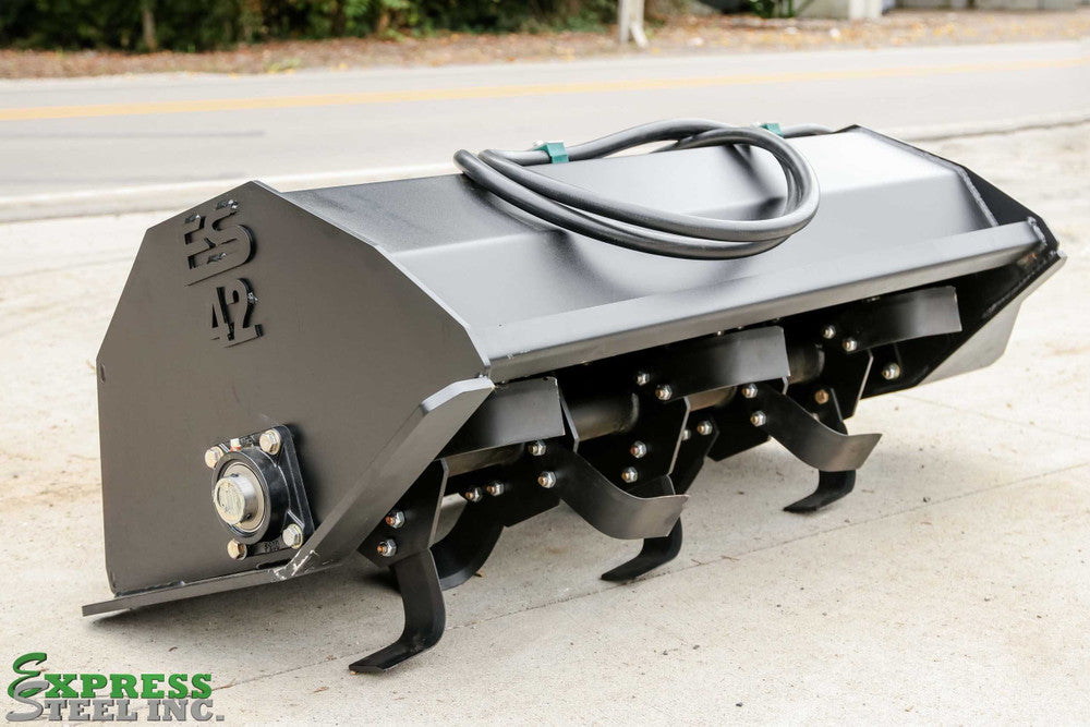Express Steel | Tiller | Model 42" Mini Bobcat | SKU ES50530 | Tilling Width 42" | Hydraulic Flow 9 To 16 GPM | For Bobcat Loaders